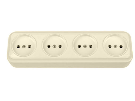 Розетка 4-ая (открытая, б/з) бежевая, Вариант, BYLECTRICA, фото 1