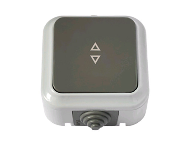 Выключатель 1 клав. проходной (открытый, 10А, брызг. защ.) серый, Пралеска Аква, BYLECTRICA