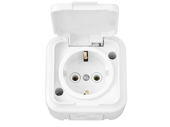 Розетка 1-ая (открытая, с/з, брызг. защ.) белая, Пралеска Аква, Bylectrica, фото 1