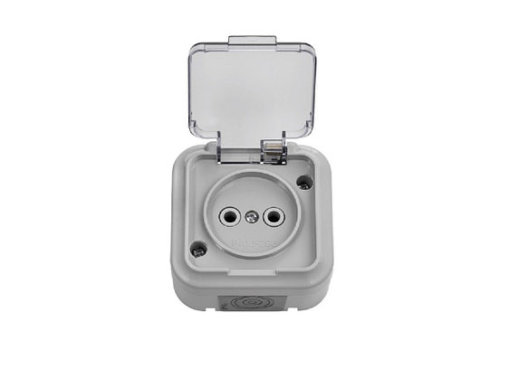 Розетка 1-ая (открытая, б/з, брызг. защ.) серая, Пралеска Аква, Bylectrica, фото 1