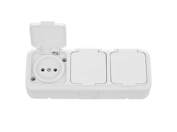 Розетка 3-ая (открытая, б/з, брызг. защ.) белая, Пралеска Аква, Bylectrica, фото 1