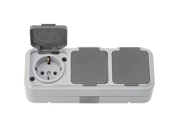 Розетка 3-ая (открытая, с/з, брызг. защ.) серая, Пралеска Аква, Bylectrica, фото 1