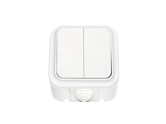 Выключатель 2 клав. (открытый, 6А, брызг. защ.) белый, Пралеска Аква, Bylectrica, фото 1