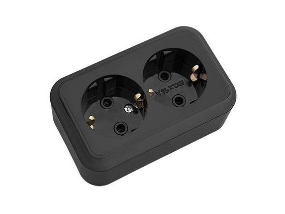 Розетка 2-ая (открытая, с/з) черная, Пралеска, Bylectrica, фото 1