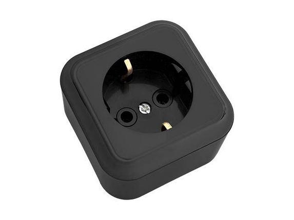 Розетка 1-ая (открытая, с/з) черная, Пралеска, Bylectrica, фото 1