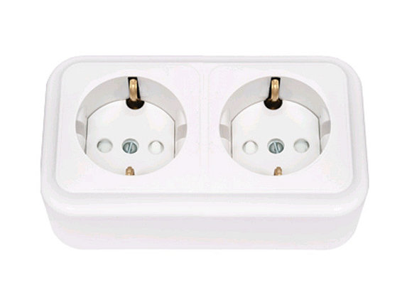 Розетка 2-ая (открытая, с/з, со шторками) белая, Пралеска, Bylectrica, фото 1