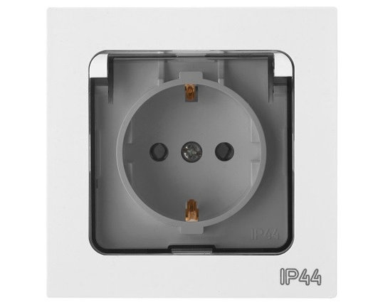Розетка 1-ая с з/к крышкой прозрачн (скрытая, с/з, брызг. защ.) белая,  Astrum, Bylectrica, фото 1