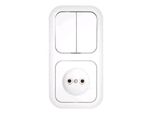 Блок выкл. 2 клав. + розетка (скрытая, б/з) белая, Гармония, BYLECTRICA, фото 1