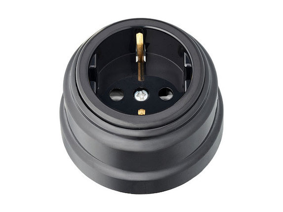 Розетка 1-ая (открытая, с/з) черная, Ретро, BYLECTRICA, фото 1