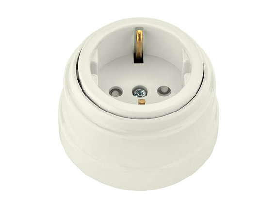 Розетка 1-ая (открытая, с/з, з/ш) бежевая, Ретро, BYLECTRICA, фото 1