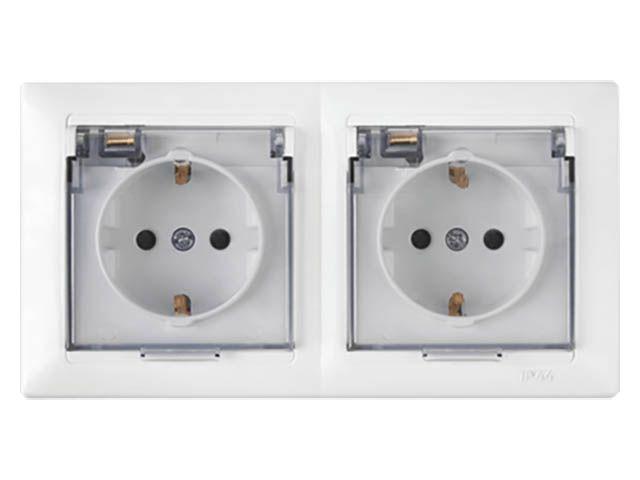 Розетка 2-ая (cкрытая, с/з, брызг. защ.) белая, Стиль, Bylectrica