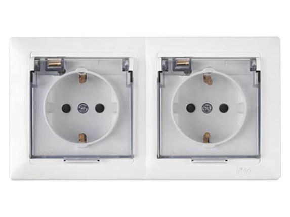Розетка 2-ая (cкрытая, с/з, брызг. защ.) белая, Стиль, Bylectrica, фото 1