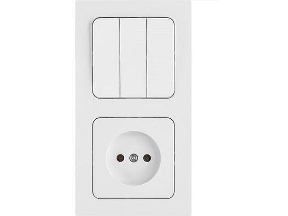 Блок выкл. 3 клав. + розетка (открытая, б/з) белая, Astrum, BYLECTRICA, фото 1
