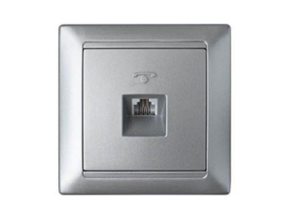 Розетка 1-ая телефонная (скрытая) серебро, Стиль, BYLECTRICA, фото 1