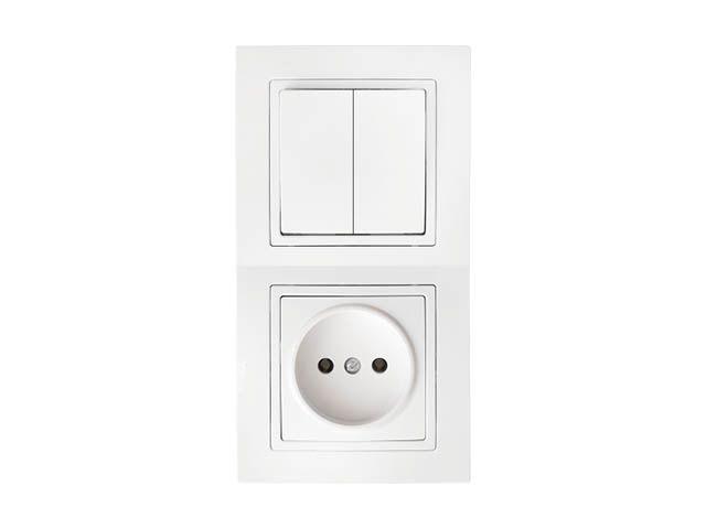 Блок выкл. 2 клав. + розетка (скрытая, б/з) белая, Уют, Bylectrica