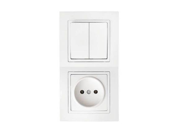 Блок выкл. 2 клав. + розетка (скрытая, б/з) белая, Уют, Bylectrica, фото 1