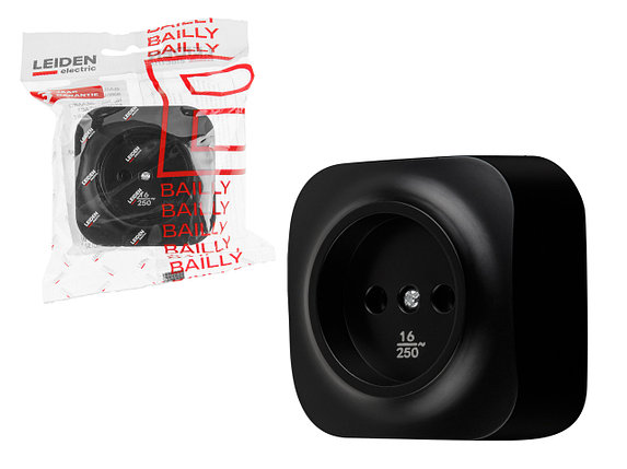 Розетка 1-ая (открытая, б/з) черная, Bailly, LEIDEN ELECTRIC, фото 1