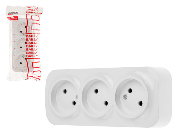 Розетка 3-ая (открытая, б/з) белая, Bailly, LEIDEN ELECTRIC, фото 1