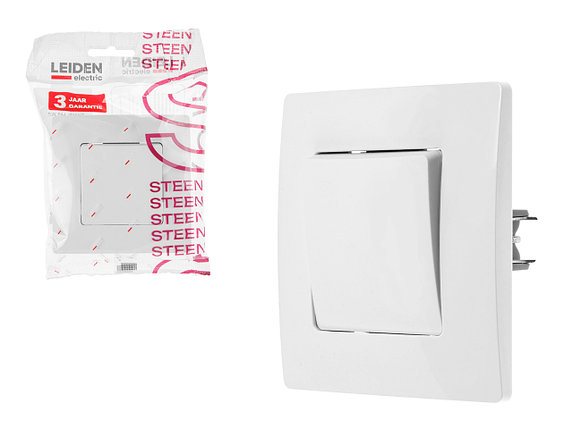 Выключатель 1 клав. (скрытый, 10А) белый, Steen, LEIDEN ELECTRIC, фото 1