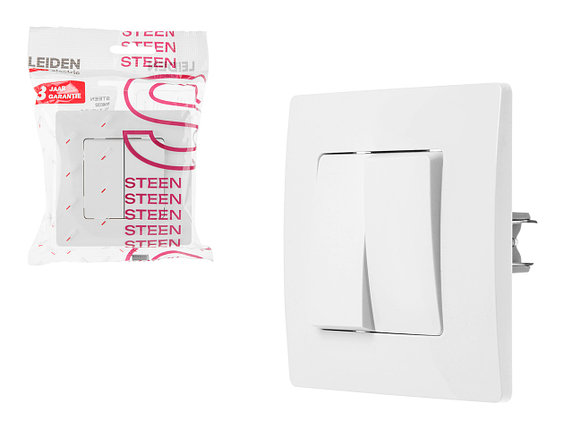 Выключатель 2 клав. (скрытый, 10А) белый, Steen, LEIDEN ELECTRIC, фото 1