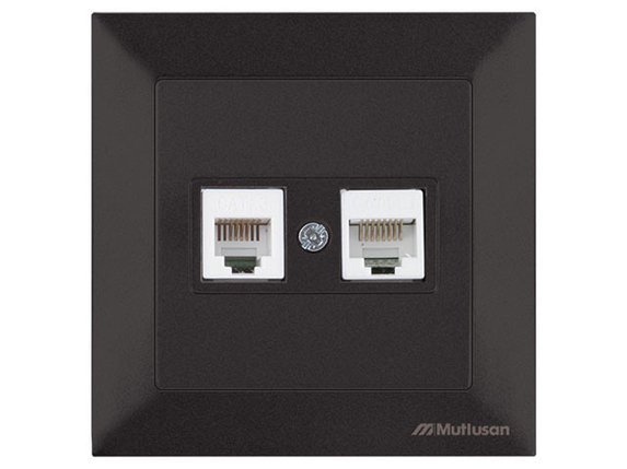 Розетка телефонная + компьютерная (RJ12+Cat5e, скрытая) черная, DARIA, MUTLUSAN, фото 1