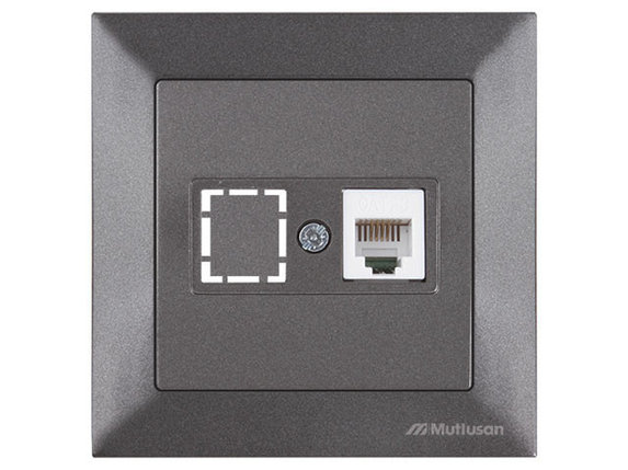 Розетка телефонная 1хRJ12 (скрытая) дымчатая, DARIA, MUTLUSAN, фото 1