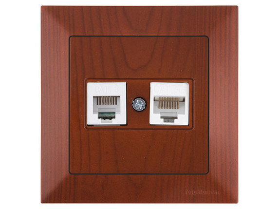 Розетка телефонная + компьютерная (RJ12+Cat5e, скрытая) вишня, DARIA, MUTLUSAN, фото 1