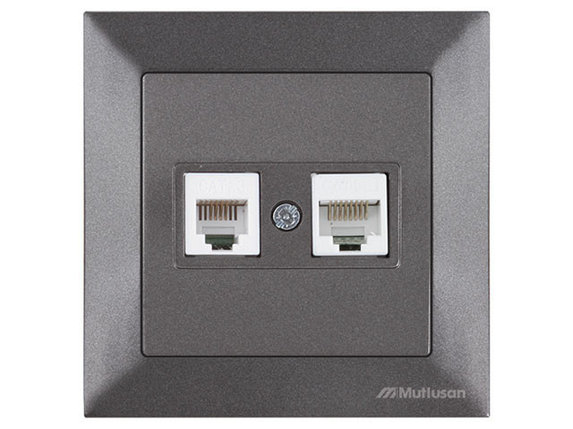 Розетка телефонная + компьютерная (RJ12+Cat5e, скрытая) дымчатая, DARIA, MUTLUSAN, фото 1