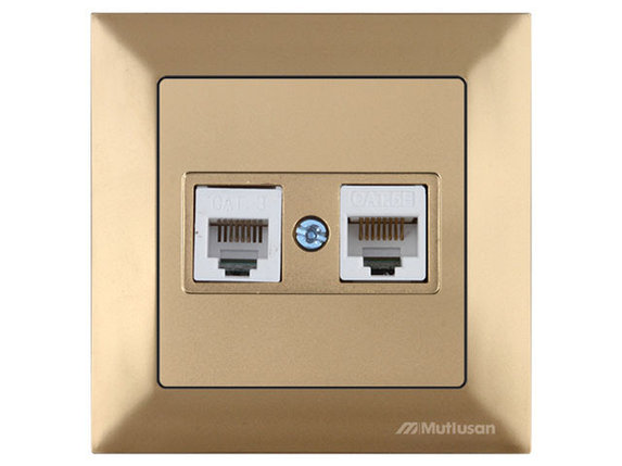 Розетка телефонная + компьютерная (RJ12+Cat5e, скрытая) золото, DARIA, MUTLUSAN, фото 1