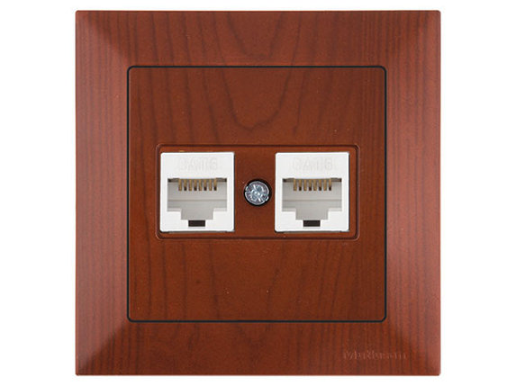 Розетка компьютерная 2xRJ45 (Cat6, скрытая) вишня, DARIA, MUTLUSAN, фото 1