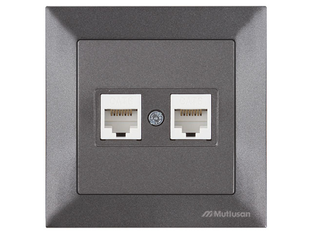 Розетка компьютерная 2xRJ45 (Cat6, скрытая) дымчатая, DARIA, MUTLUSAN