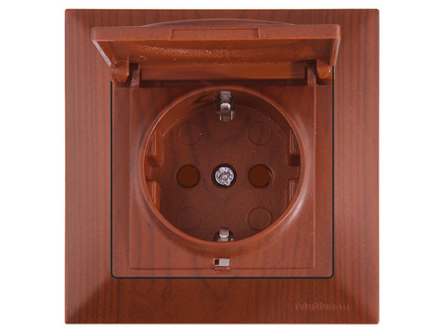 Розетка 1-ая (скрытая, с/з, шторки,с крышкой) вишня, DARIA, MUTLUSAN