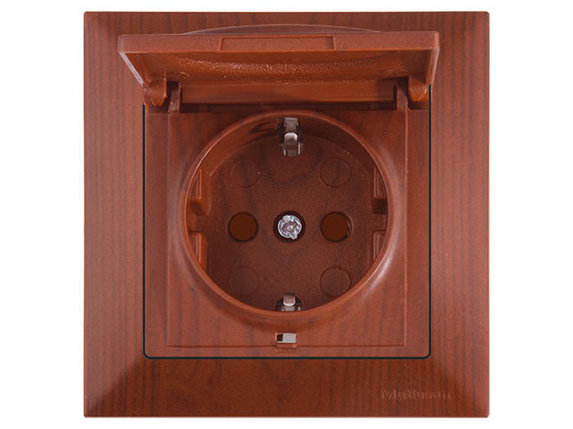 Розетка 1-ая (скрытая, с/з, шторки,с крышкой) вишня, DARIA, MUTLUSAN, фото 1