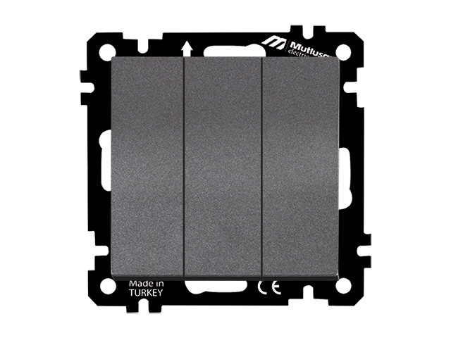 Выключатель 3-клав. (скрытый, без рамки, пруж. зажим) дымчатый, DARIA, MUTLUSAN