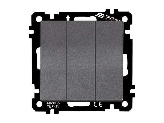 Выключатель 3-клав. (скрытый, без рамки, пруж. зажим) дымчатый, DARIA, MUTLUSAN, фото 1