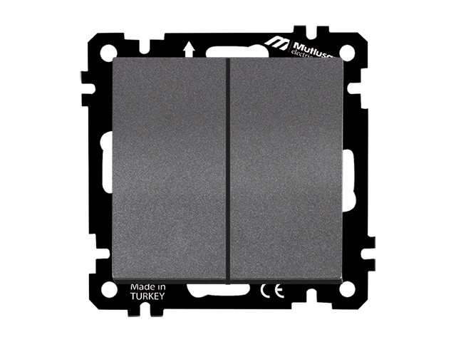 Выключатель 2-клав. (скрытый, без рамки, пруж. зажим) дымчатый, DARIA, MUTLUSAN