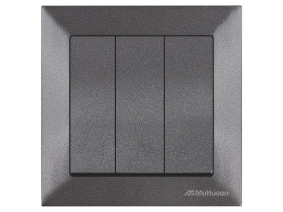 Выключатель 3-клав. (скрытый, пруж. зажим) дымчатый, DARIA, MUTLUSAN, фото 1