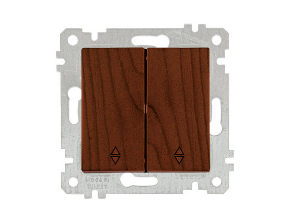 Выключатель проходной 2-клав. (скрытый, без рамки, винт. зажим) орех, RITA, MUTLUSAN, фото 1