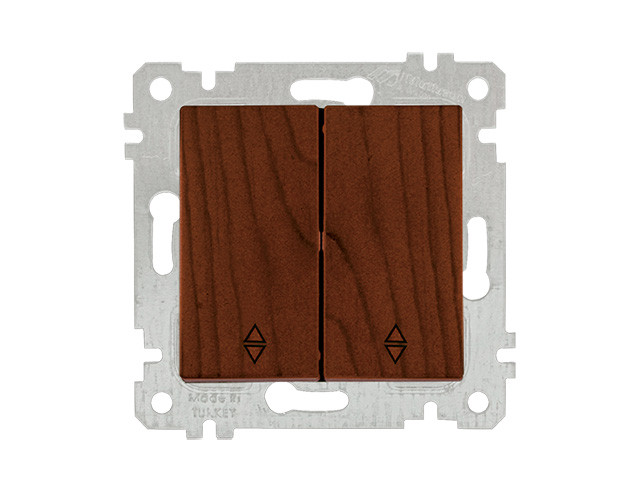 Выключатель проходной 2-клав. (скрытый, без рамки, пруж. зажим) орех, RITA, MUTLUSAN