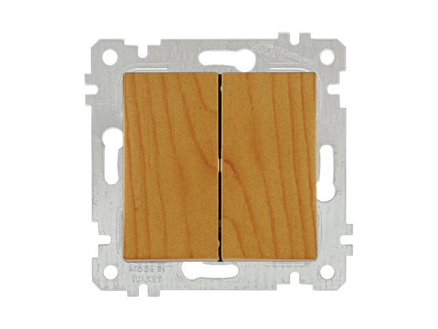 Выключатель 2-клав. (скрытый, без рамки, пруж. зажим) дуб, RITA, MUTLUSAN