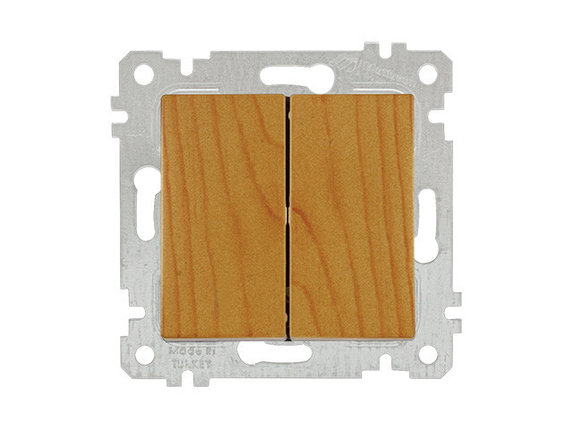 Выключатель 2-клав. (скрытый, без рамки, пруж. зажим) дуб, RITA, MUTLUSAN, фото 1