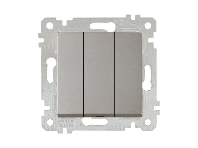 Выключатель 3-клав. (скрытый, без рамки, пруж. зажим) титан, RITA, MUTLUSAN