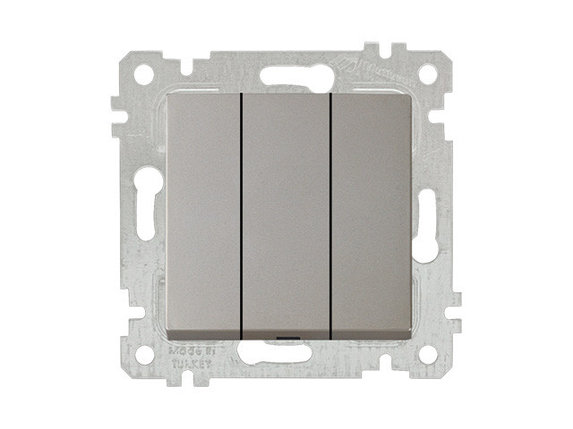 Выключатель 3-клав. (скрытый, без рамки, пруж. зажим) титан, RITA, MUTLUSAN, фото 1