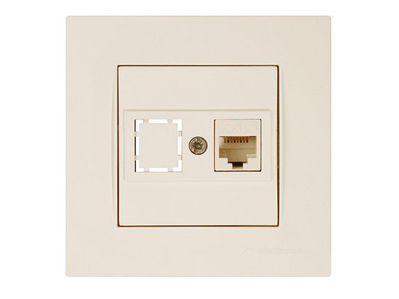 Розетка компьютерная 1xRJ45 (Cat6, скрытая) кремовая, RITA, MUTLUSAN, фото 1