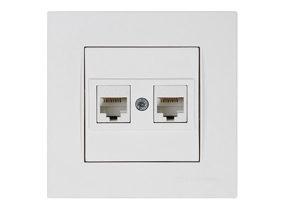 Розетка компьютерная 2xRJ45 (Cat6, скрытая) белая, RITA, MUTLUSAN, фото 1