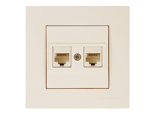 Розетка компьютерная 2xRJ45 (Cat6, скрытая) кремовая, RITA, MUTLUSAN
