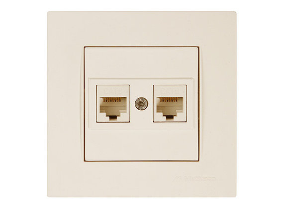 Розетка компьютерная 2xRJ45 (Cat6, скрытая) кремовая, RITA, MUTLUSAN, фото 1
