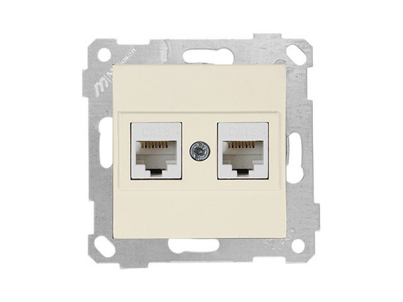 Розетка компьютерная 2xRJ45 (Cat6, скрытая, без рамки) кремовая, RITA, MUTLUSAN, фото 1