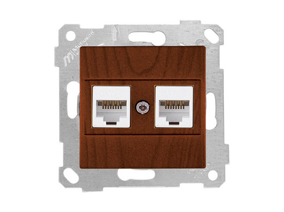 Розетка компьютерная 2xRJ45 (Cat6, скрытая, без рамки) орех, RITA, MUTLUSAN, фото 1