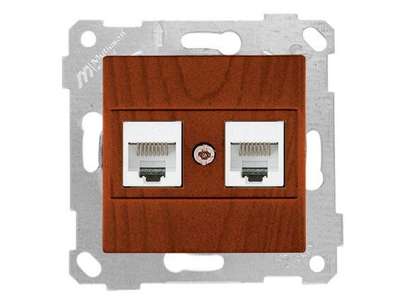 Розетка компьютерная 2xRJ45 (Cat5e, скрытая, без рамки) вишня, RITA, MUTLUSAN, фото 1